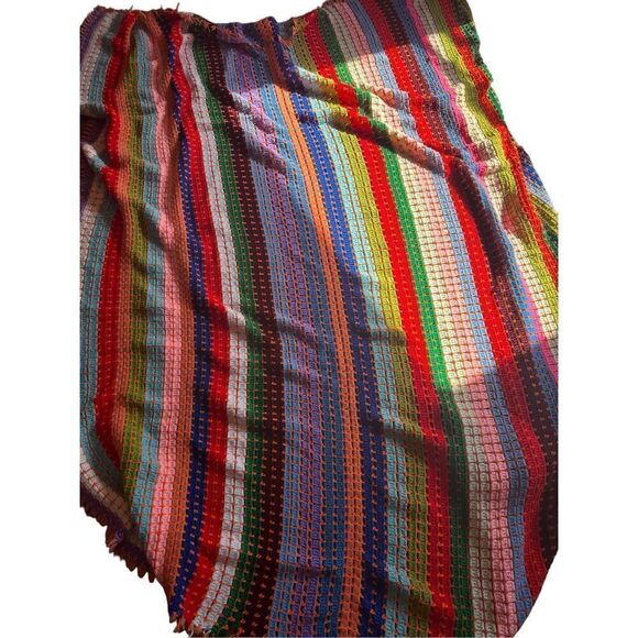 Beautiful colorful handmade crochet open knit afghan blanket 72x72 - Picture 3 of 4